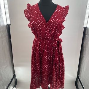 Bloomchic Red & White  Ruffle Sleeve Polka Dot Dress Size 14-16/1X